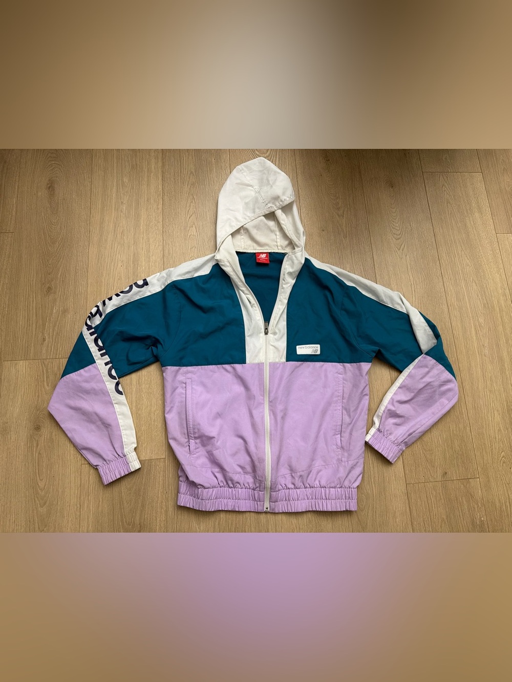 Teal, Lavender & White Hooded Windbreaker Jacket - men’s size small